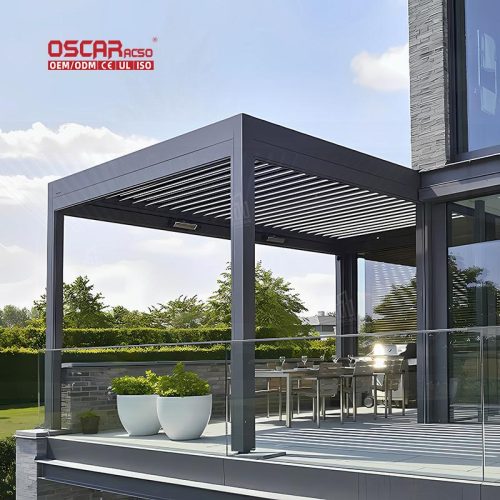 Bioclimatic New Design Waterproof Louvered Roof Outdoor Motorized Outdoor Spaces Gardens Patios Pergolas Retractable Pergola