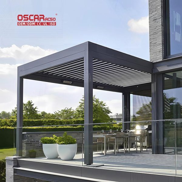 Motorized Adjustable Outdoor Aluminium Sun Shade with Side Screen Patio Garden Balcony Retractable Pergola