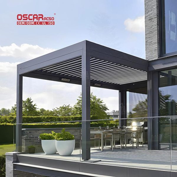 Waterproof Aluminum Louvered Roof Patio Deck Outdoor with Led Lighting Ideal Backyard Garden Poolside Retractable Pergola