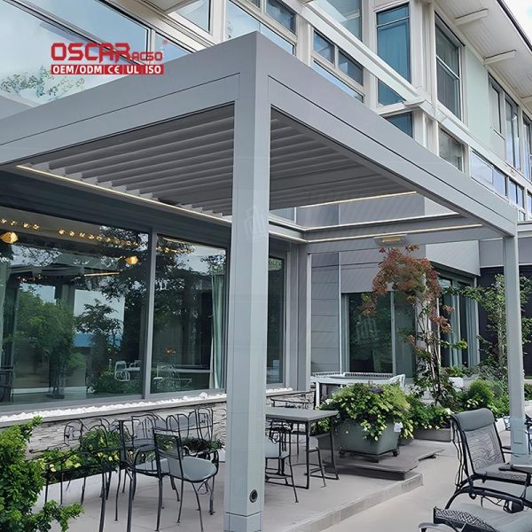 Motorized Louvered Shade Roof Systems Balcony Patio Garden with Adjustable Feature and Stylish Design Retractable Pergola