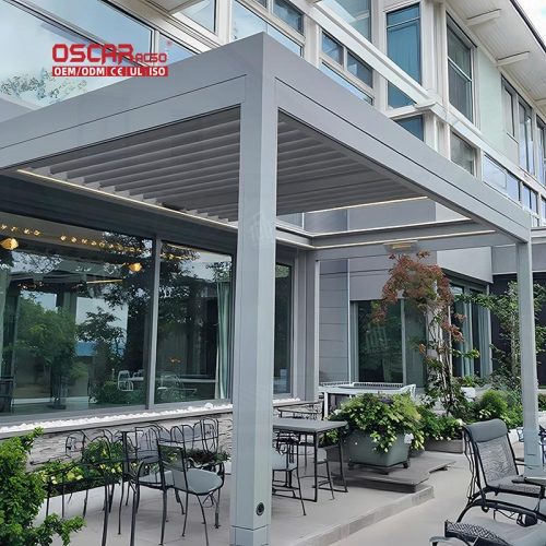 Motorized Outdoor Sun Shade with Louver Design Ideal Patio Garden and Yard Retractable Pergola