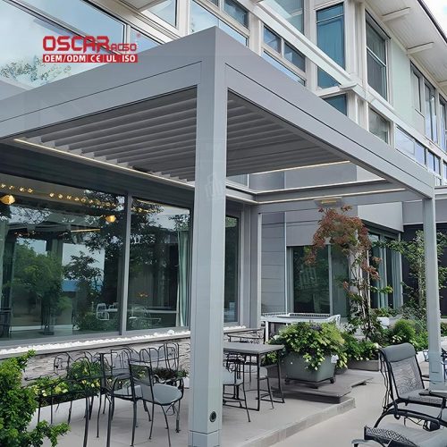 Waterproof Aluminum Louvered Roof Patio Deck Outdoor with Led Lighting Ideal Backyard Garden Poolside Retractable Pergola