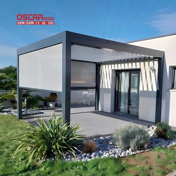 Outdoor Aluminium Louvered Roof Bioclimatic Electric Pergola Garden Patio Balcony European Style Retractable Pergola