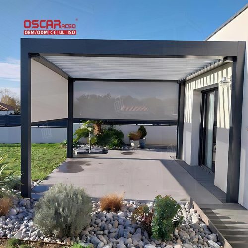 Waterproof Aluminium Louvered Bioclimatic Shade Structure with Weather Sensor Garden Patio Poolside Retractable Pergola