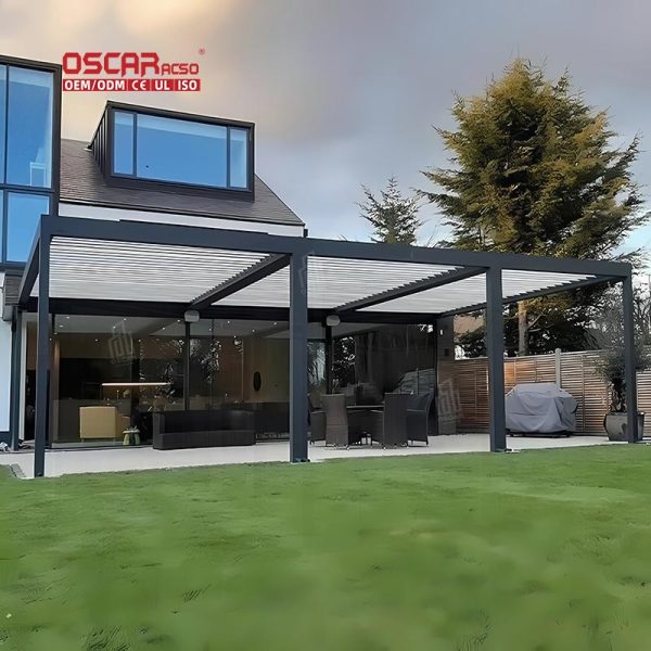 Motorized Adjustable Weatherproof Aluminum Louver Sustainable Modern Pergola Garden Patio Backyard Retractable Pergola