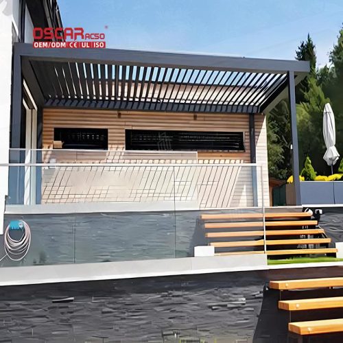 Rainproof Waterproof Aluminium Louvre Roof Outdoor Garden Patio Balcony Bioclimatic Pergola Retractable Pergola