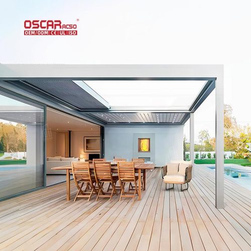 Outdoor Motorized Louvered Adjustable Ventilated Canopy Shelter Garden Patio Poolside Kit Retractable Pergola
