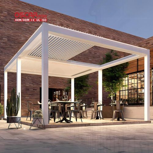 Modern Wall Mounted Aluminium Structure Outdoor Patio Garden Balcony with 2 - Post Design Shade Solution Retractable Pergola