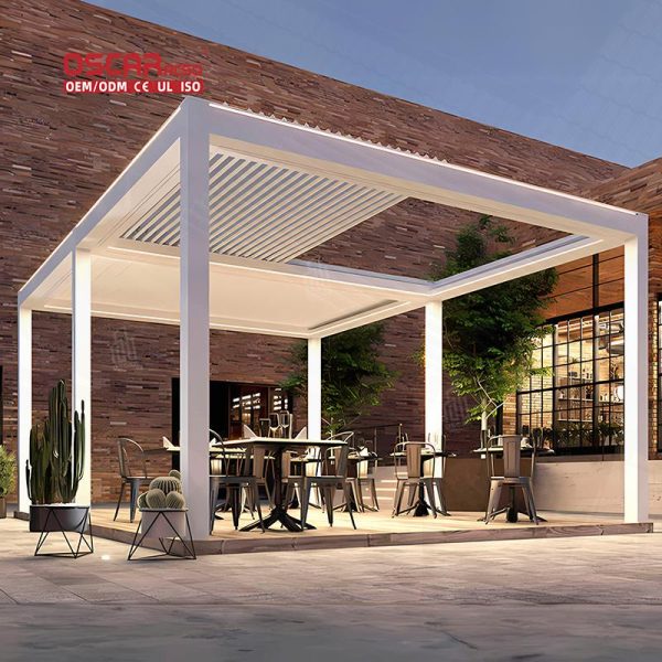 Aluminum Waterpoof Pergola Roof with Led Strip Lights For Garden Outdoor Ideal For Patio and Backyard Retractable Pergola