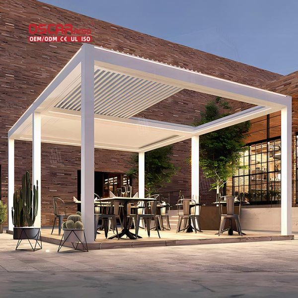 Electric Opening Waterproof Louvered Roof Outdoor Bioclimatic Pergola in Garden Patio Balcony Retractable Pergola