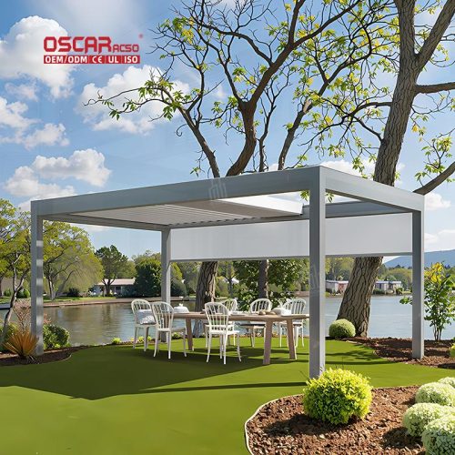 Modern Free Standing Aluminium Louver System Motorized Gazebo Commercial Outdoor and Backyard Spaces Retractable Pergola