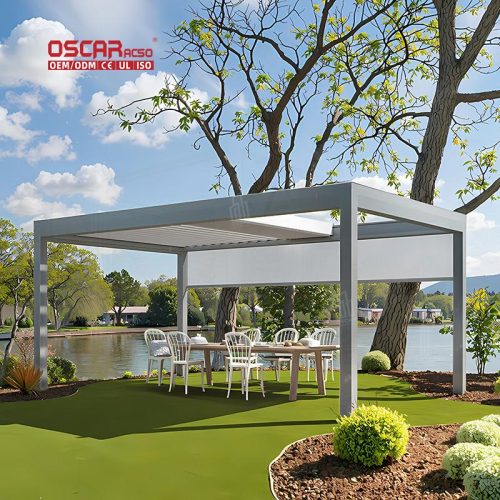 Motorised Adjustable Louvered Roof Garden Patio and Poolside Aluminium Bioclimatic Outdoor Structure Retractable Pergola