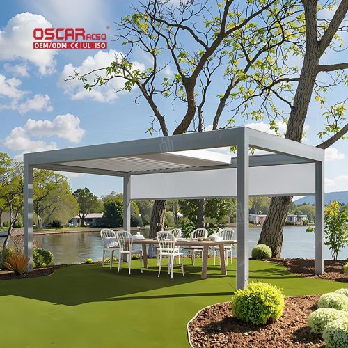 Friendly Sustainable Waterproof Motorized Louvre Roof Gazebo Electric Canopy Kits Garden Terrace Balcony Retractable Pergola