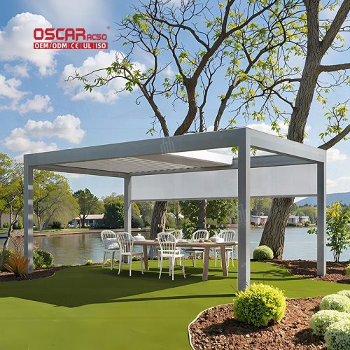 Aluminum Louvre Roof System Wall - Mounted Pergola Garden Patio Balcony Stylish Durable Shading Shelter Retractable Pergola