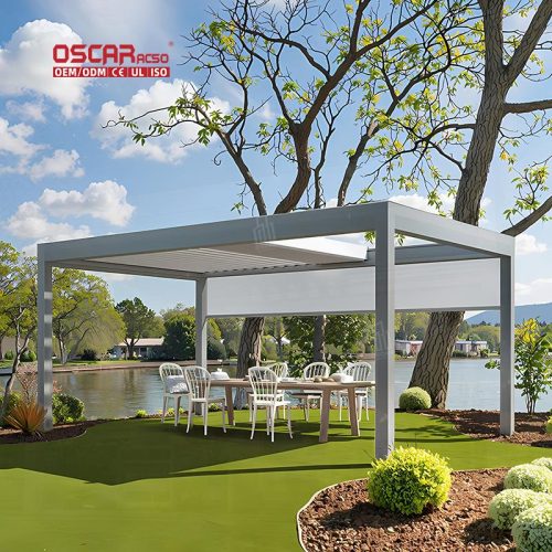 Waterproof Motorized Aluminum Louvre Roof Sunshade Patio Garden Terrace Customizable Bioclimatic Retractable Pergola