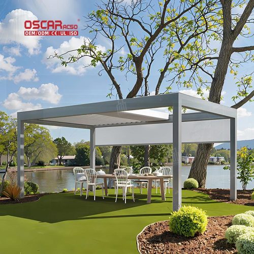 Remote - Controlled Sun - Blocking Wall - Mounted Outdoor Pergola Roof with Led Strip Garden Patio Balcony Retractable Pergola