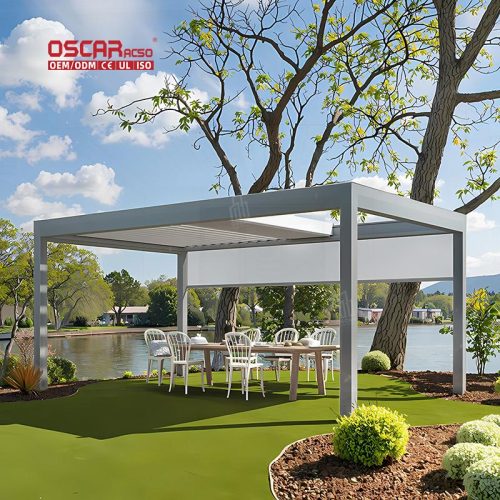 Easily Assembled Luxury Aluminum Louver Roof Pergola Metal Covers with Curtain Garden Patio Backyard Retractable Pergola