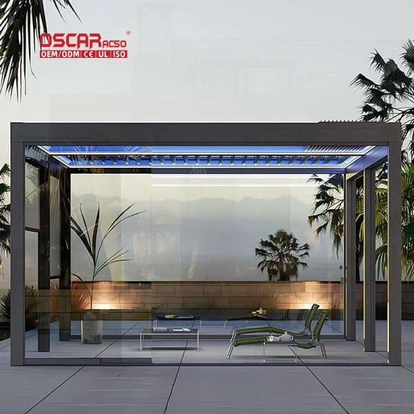 Manual and Motorized Louvered Metal Structures Garden Backyard and Patio with Electric Louvred Roof Retractable Pergola