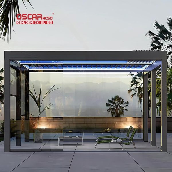 Aluminum Bioclimatic Roof Pergola with Sun  Shading Ventilation Stylish Modern Patio Garden Balcony Use Retractable Pergola