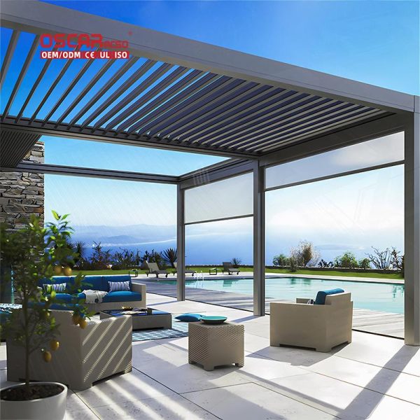 12X16 Motorized Weather – Resistant Pergola Roof Cover Gardens Patios Backyards Retractable Pergola