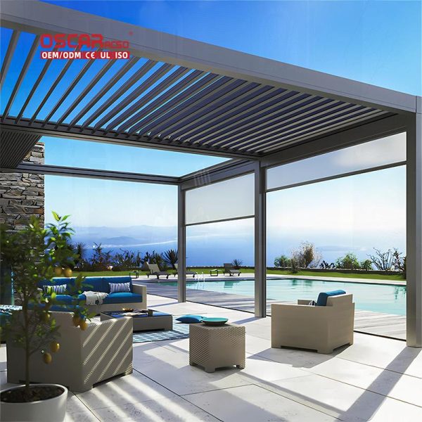 Outdoor Adjustable Waterproof Square Shutter Louver Gazebo Garden Patio Backyard Aluminium Outdoor Roof Retractable Pergola