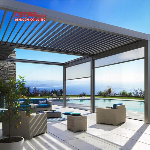 Light - Duty Aluminum Motorized Waterproof Louvre Pergola and Patio Gazebo Systems Garden Balcony Backyard Retractable Pergola