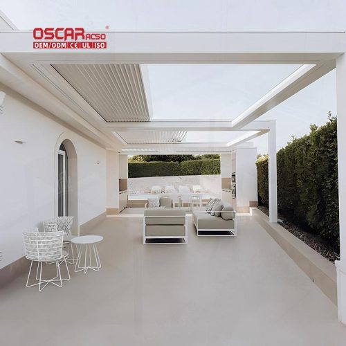Sliding Screen Waterproof Outdoor Aluminum Pergola with Motorized Louvers Gardens Patios Backyards Retractable Pergola