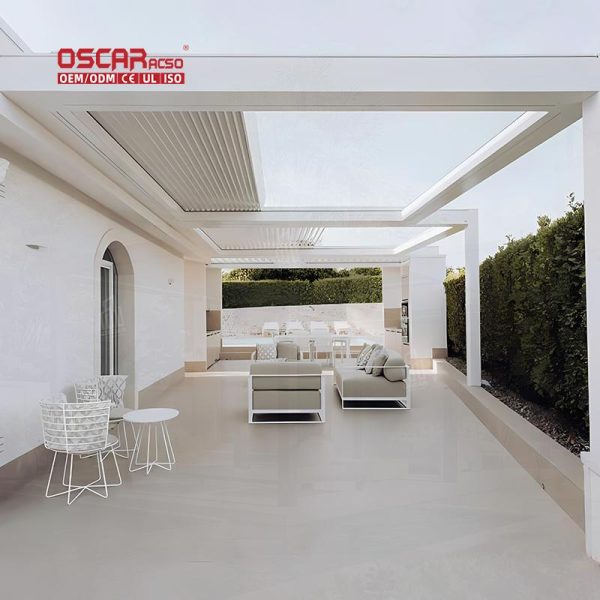 Modern Louvered Waterproof Luxury Pergola Backyard Gazebo and Outdoor Kitchen in European-Style Smart Usage Retractable Pergola