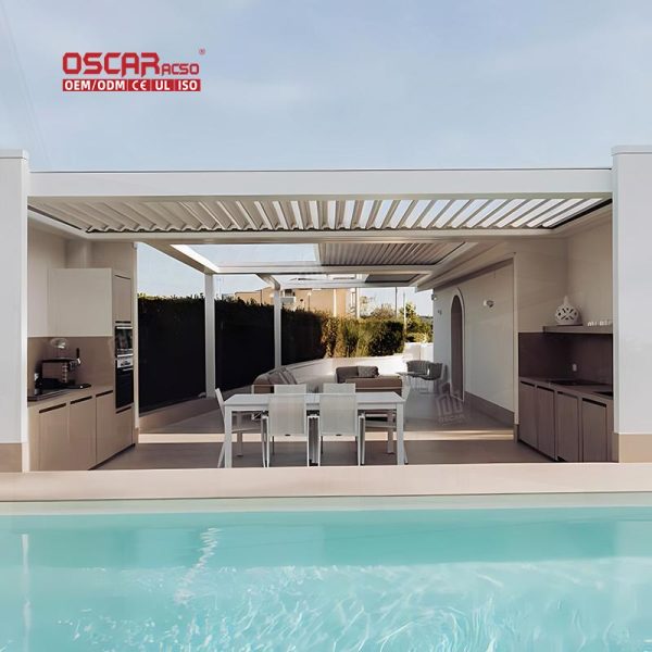 Waterproof Outdoor Aluminum Electric Awning Cover Louvre Roof Gazebo Garden Patio Balcony Modern Design Retractable Pergola