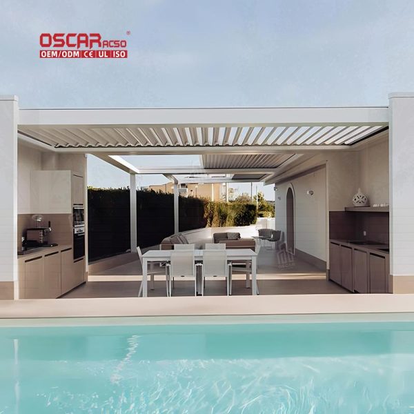 Motorised Outdoor Aluminum Louvre Roof Modern Sunshade Bioclimatic Pergola Garden Patio Backyard 3X3 3X4 4X4 Retractable Pergola