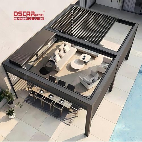 Outdoor Automatic Waterproof Aluminum Patio Shade Shelter Garden Balcony Resort Retractable Pergola