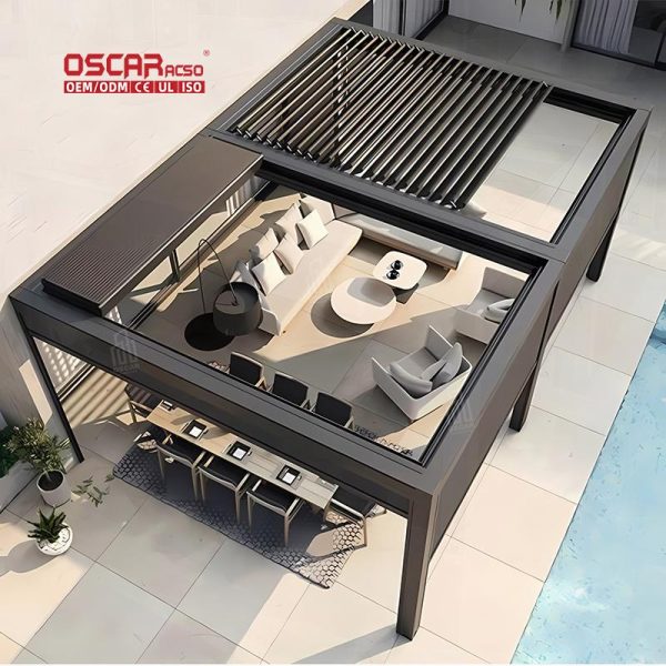 Outdoor Garden Sunshade Patio Shutter Aluminiom Gazebo Ideal Backyard Picnics and Poolside Relaxation Retractable Pergola
