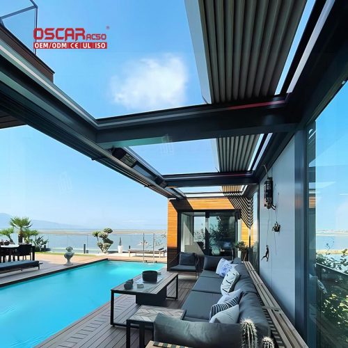 Factory Price Electric Aluminium Waterproof Louver Roof System Modern Style Pergola Courtyard Retractable Pergola