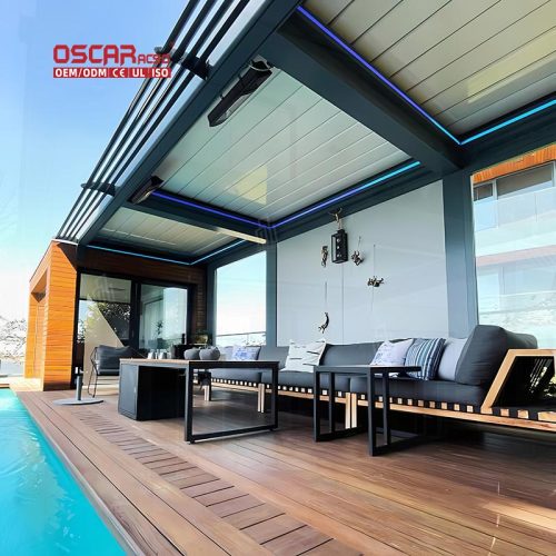 Modern Design Rainproof Sun Shading Outdoor Aluminum Louvered Patio Canopy Garden Balcony Terrace Retractable Pergola