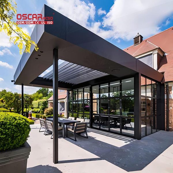 Outdoor Waterproof Adjustable Louvered Covers with Roller Blinds Garden Patio Balcony Retractable Pergola