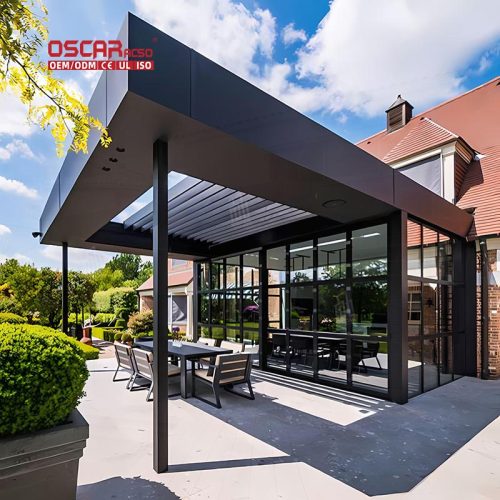 Fully Automatic Customizable Aluminum Outdoor Pergola Garden and Patio Spaces with Wooden - Like Color Retractable Pergola