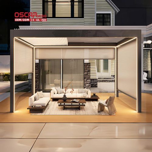 Modern Outdoor Waterproof Aluminum Gazebo Patio Garden Balcony with Shelter Shading Function Retractable Pergola