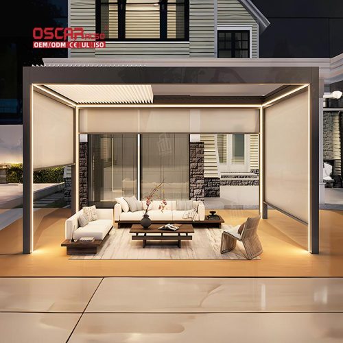 Waterproof Opening Louvre Roof Aluminum Pergola Systems with Led Light Patio Balcony Garden Retractable Pergola