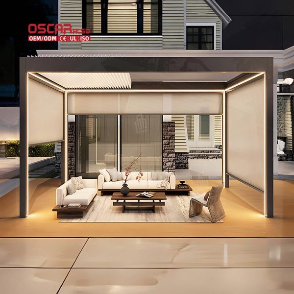Louvered Roof Sun Shade with Zip Screen Ideal Garden Patio and Backyard Outdoor Shelter Structure Retractable Pergola