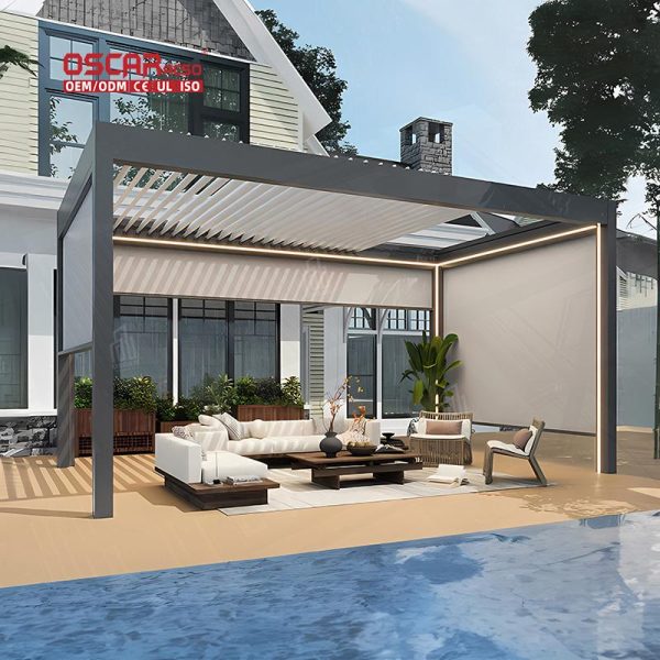 Aluminum Louvered Sunshade Garden Patio Balcony Sunshading Privacy Protection innovative Adjustable Retractable Pergola