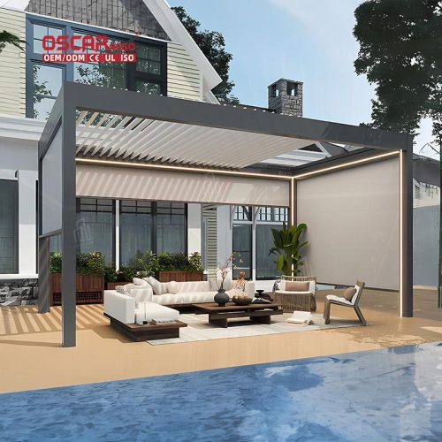 2021 Drop Screen Pergola Uv Protection Wind Blocking Stylish Modern Patio Garden Outdoor Pergola Use Retractable Pergola
