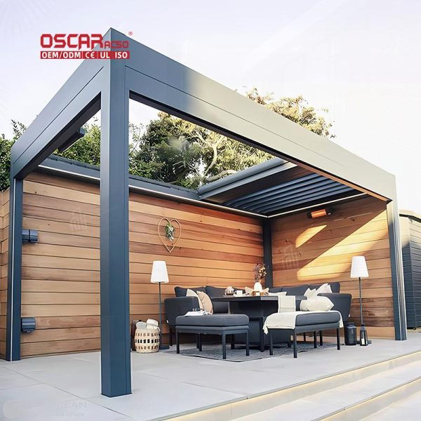 Waterproof Outdoor Motorized Carport with Canopy Conservatory Patio Garden Retractable Pergola