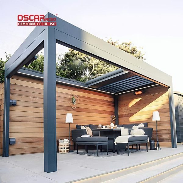 Rainproof Adjustable Aluminum Electric Louver Garden Patio Backyard Outdoor Retractable Pergola