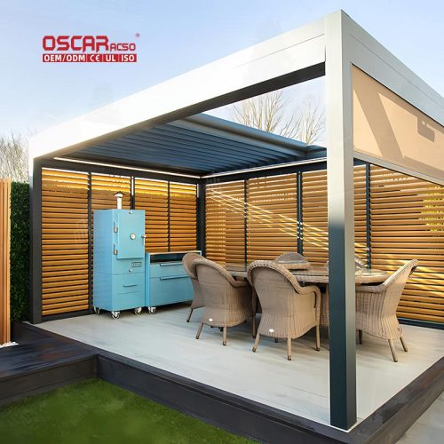 Rain - Resistant Adjustable Electric Louvered Patio Canopy Garden Terrace Balcony Outdoor Shading Retractable Pergola