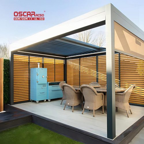 Outdoor Motorized Aluminium Louver Structure Garden Patio Backyard Ideal Relaxing Entertaining and Gathering Retractable Pergola