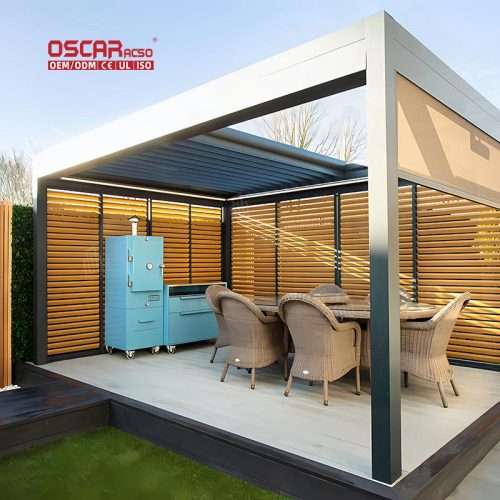 Motorized Control Open Aluminum Louvered Outdoor Terrace Sustainable Pergola Kits Patio Garden Balcony Retractable Pergola