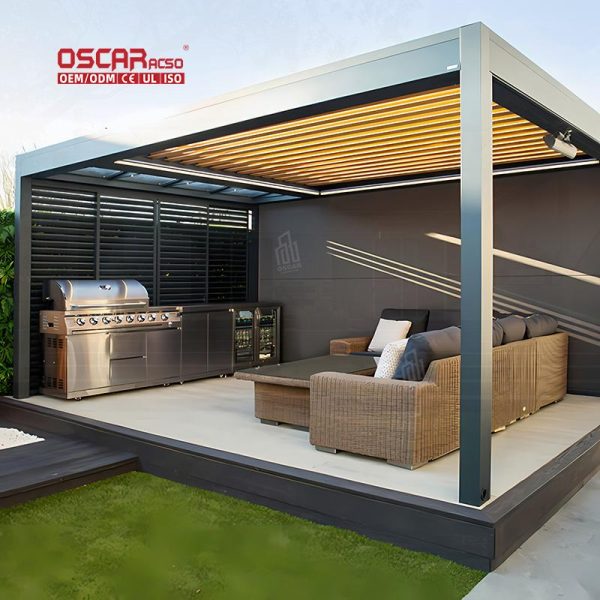 Electric Outdoor Sunshade Aluminum Waterproof Adjustable Louvered Structure Garden Patio and Outdoor Areas Retractable Pergola