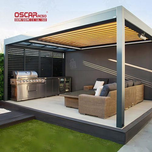 Waterproof Sun - Blocking Outdoor Motorized Aluminium Louvres Bioclimatic Pergola Garden Patio Balcony Retractable Pergola