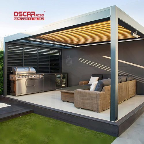 Eco  Friendly Rainproof Waterproof Motorised Louvred Pergola Roof Easily Assembled Backyard Patio Garden Retractable Pergola