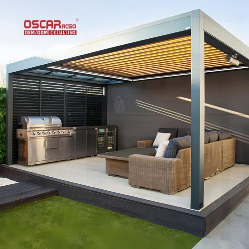 Electric Louvered Roof System Kits Patio Garden Balcony with Bioclimatic Function and Aluminum Structure Retractable Pergola